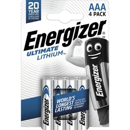 Lot de 4 piles lithium LR03 AAA, ENERGIZER, 1.5 V