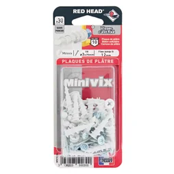 Lot de 30 chevilles multimateriau avec vis minivix, RED HEAD, 3 x 25 mm