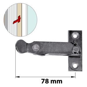 Arrêt pour persienne fermeture vers la gauche en acier zingué, H.62 x P.12 mm