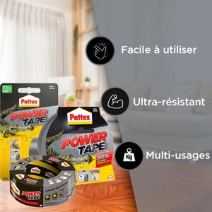 Ruban adhésif de PATTEX Power tape, face unique L.25 m x l.51 mm gris