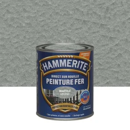 Peinture fer extérieur direct sur rouille, HAMMERITE, 0.75 L gris argent martelé