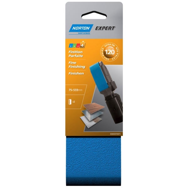 Lot de 2 bandes abrasives NORTON, 75 x 533 mm, grains 120