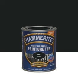 Peinture fer extérieur direct sur rouille, HAMMERITE, 0.75 L noir ferronnerie mat