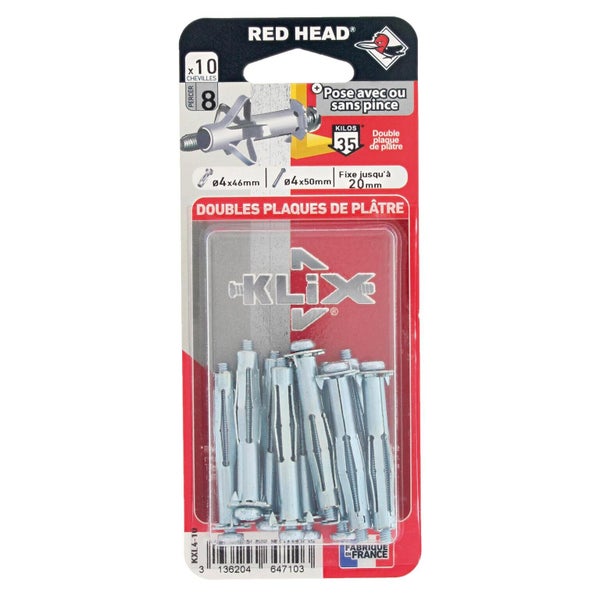 Lot De 10 Chevilles Et Vis À Expansion Klix Red Head, Diam.4 X L.46 Mm