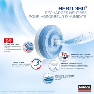 Lot de 4 recharges tablette pour absorbeur d'humidité, RUBSON Aéro 360°, 20 m²