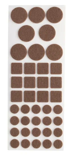 Lot de 120 patins feutres diam. 15 et 18 mm, carré de 19 x 19 mm marron