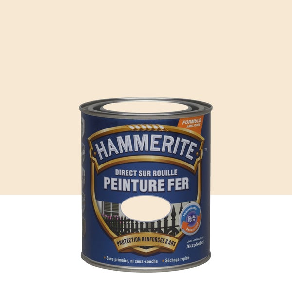 Peinture fer extérieur direct sur rouille, HAMMERITE, 0.75 L blanc cassé brillant