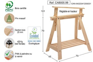 Tréteau bois architecte ASTIGARRAGA, H.70 x l.70 cm