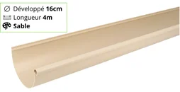 Gouttière Demi-Ronde Pvc Girpi Dév.16 Cm Sable L.4 M