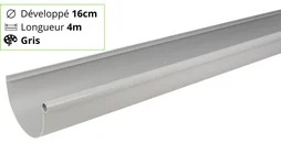 Gouttière Demi-Ronde Pvc Girpi Dév.16 Cm Grise L.4 M
