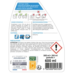 Nettoyant Special Vitres Anti-Traces A L'Alcool 500Ml+20%Gratuit 530 Starwax 0.6