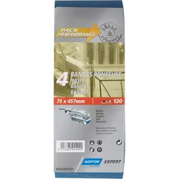 Lot de 4 bandes abrasives NORTON, 75 x 457 mm, grains 120
