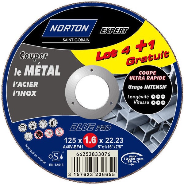 Lot 4+1 Disques Pour Inox Norton, Diam.125 Mm