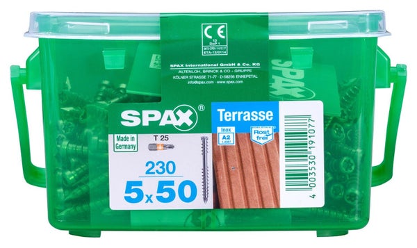 Lot de 230 vis en inox à tête cylindrique Torx, SPAX, diam. 5 x L.50 mm