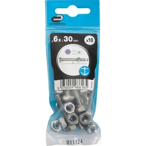 Lot de 10 boulons tête 6 pans inox, STANDERS, L.30 x diam. 6 mm