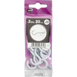 Lot De 12 Crochets À Visser Acier Epoxy Blanc, Diam.3.5 X L.20 Mm, Standers