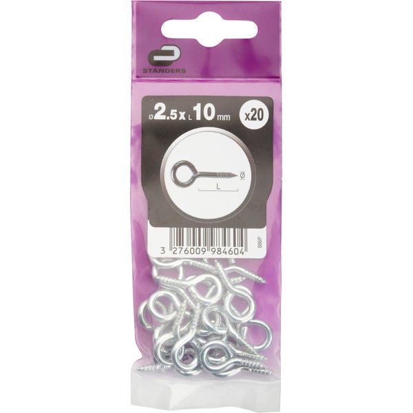 Lot De 20 Pitons À Visser Acier Zingué, Diam.2.5 X L.10 Mm, Standers