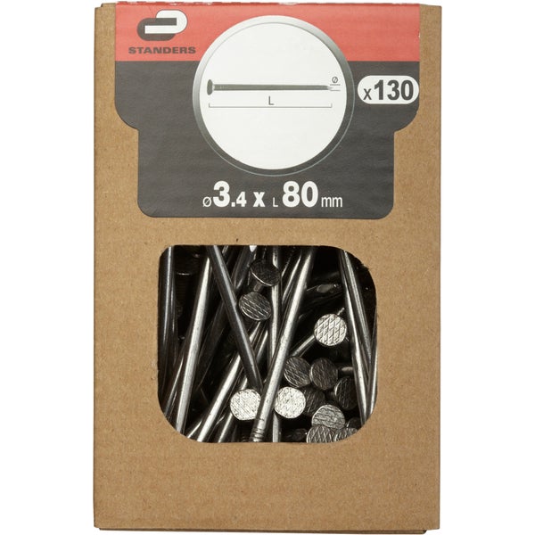 Clous Spécial Béton Acier, Standers Tête Plate, Diam.3.4 X L.80 Mm