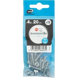 Lot de 12 boulons tête fraisée inox, STANDERS, L.20 x diam.4 mm