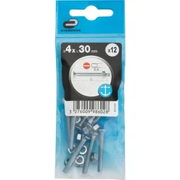 Lot de 12 boulons tête fraisée en inox, STANDERS, L.30.0 x diam. 4 mm
