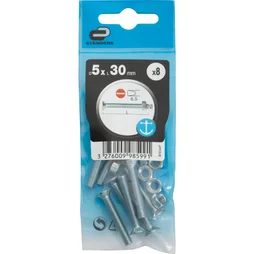 Lot de 8 boulons autofraisée à tête plate fendue en acier, STANDERS, L.30.0 x diam. 5 mm