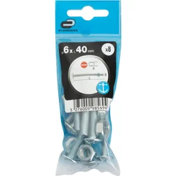 Lot de 8 boulons poêlier en inox, STANDERS, L.40.0 x diam. 6 mm