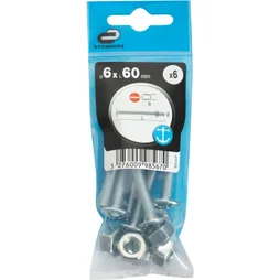 Lot de 6 boulons poêlier en inox, STANDERS, L.60.0 x diam. 6 mm