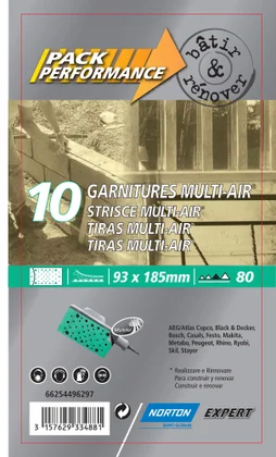 Lot De 10 Patins Abrasifs Norton, 93X185 Mm, Grains 80