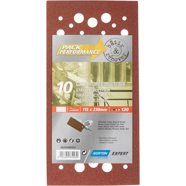 Lot de 10 patins abrasifs NORTON, 115x230 mm, grains 120
