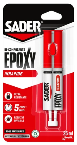 Colle de reparation epoxy bi-composant sader rapide seringue 25ml