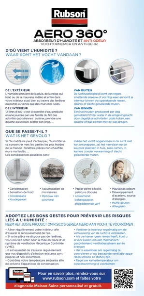 Absorbeur d'humidité avec une recharge RUBSON Aéro 360°, 20 m²