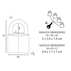 Lot de 4 cadenas à clé MASTER LOCK laiton, l.20 mm