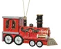 Deco Noel a suspendre plastique train 12x6x4cm rouge paileete