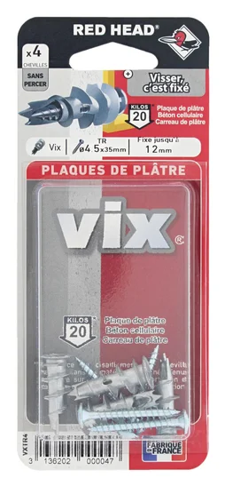 Lot De 4 Chevilles Et Vis À Visser Vix Red Head, Diam.12 X L.30 Mm