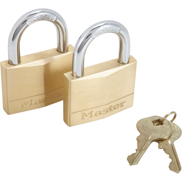 Lot de 2 cadenas à clé en laiton, MASTER LOCK, 6.8 x 5 x 1.4 cm, doré