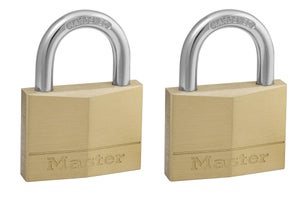 Lot de 2 cadenas à clé en laiton, MASTER LOCK, 6.8 x 5 x 1.4 cm, doré