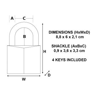 Master Lock 2960Eurd Cadenas À Clé Extra Fin En Laiton, Doré, 8,8 X 6 X 2,1 Cm