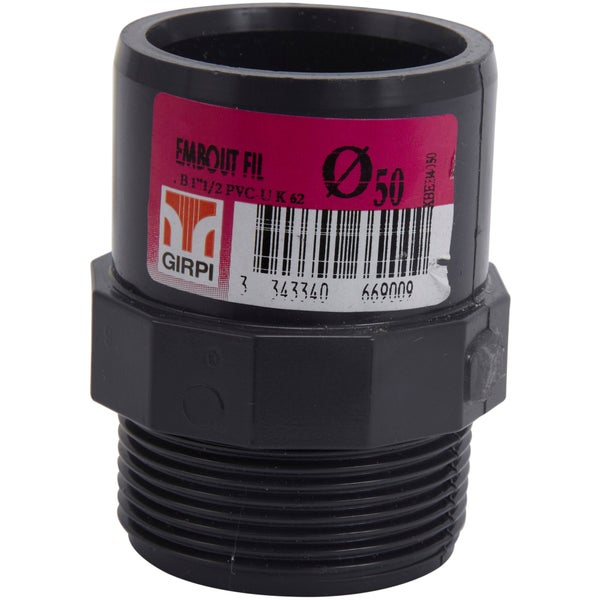 Manchon à coller M 40x49 pour tube en PVC D40 et D50 