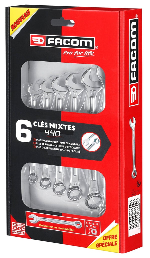 Lot de 6 clés mixtes en acier forgé FACOM PG 40