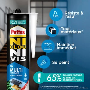 Colle fixation polymere int/ext pattex ni clou ni vis blanc cart 450g