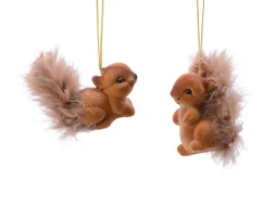 Deco Noel a suspendre plastique ecureuil 6x4x3cm brun 2 variantes