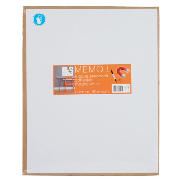 Plaque Magnétique Effaçable Mémo, L.40 X H.50 Cm, Blanc
