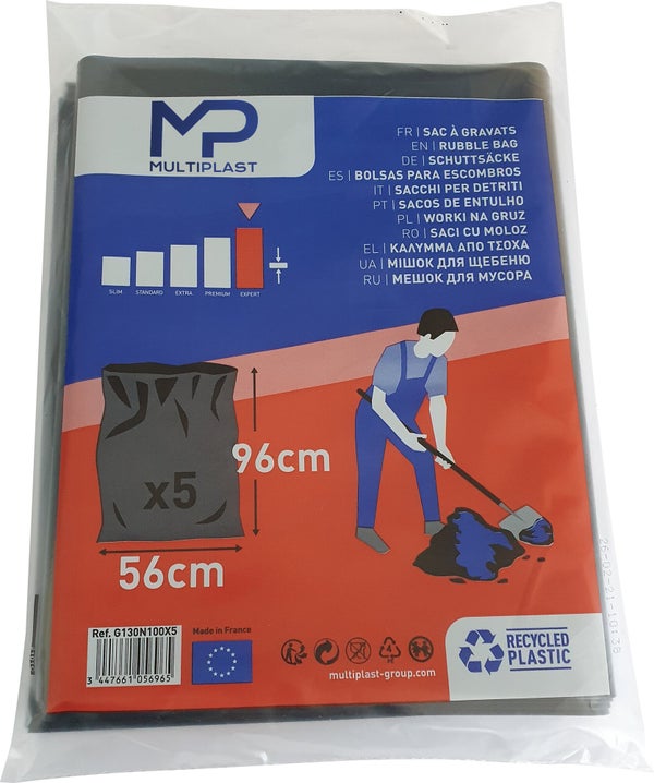 Sacs À Gravats Multiplast H.96 X L.56 Cm X Ep.130 Micron Noir