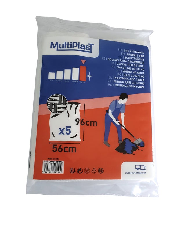 Sacs à gravats Multiplast H.96 x L.56 cm x Ep.130 µm blanc