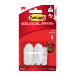 Lot de 2 crochets adhésif plastique design, COMMAND blanc 0.45 kg