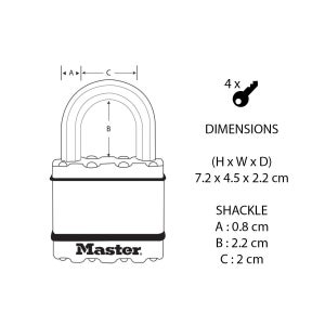 Cadenas À Clé Master Lock Acier Laminé, L.45 Mm