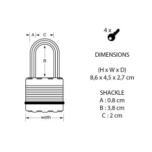 Cadenas À Clé Master Lock Acier Laminé, L.45 Mm