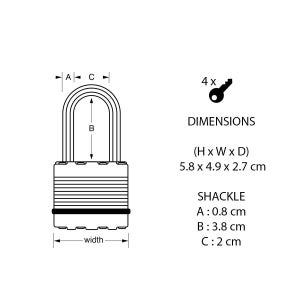 Cadenas À Clé Master Lock Acier Laminé, L.45 Mm