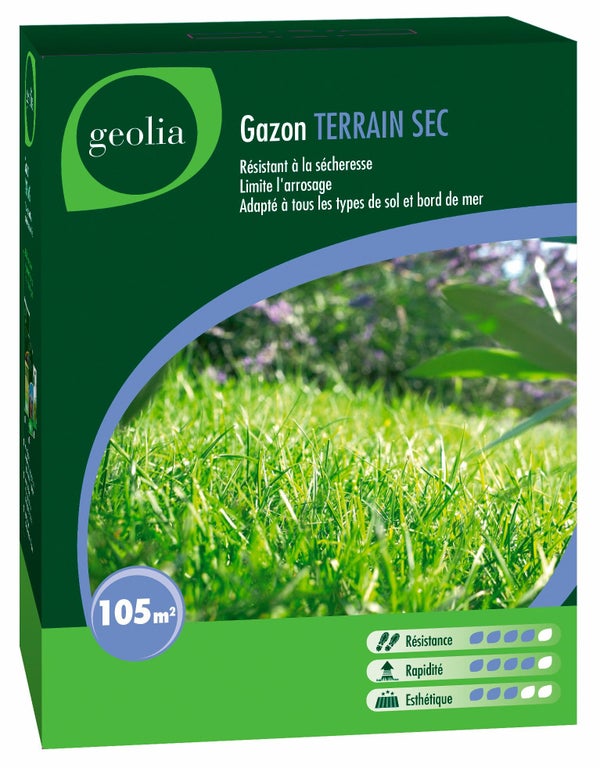Gazon Terrain Sec Geolia, 3 Kg,  105 M²