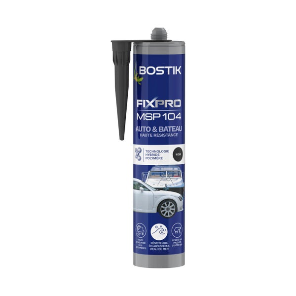 Colle joint int/ext polymere bostik fixpro msp104 auto/bateau noir 290